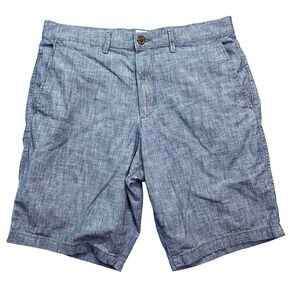 GAP Essential Khaki Shorts 10" Inseam Blue Chambray Casual Mens Sz 32 Boho Beach
